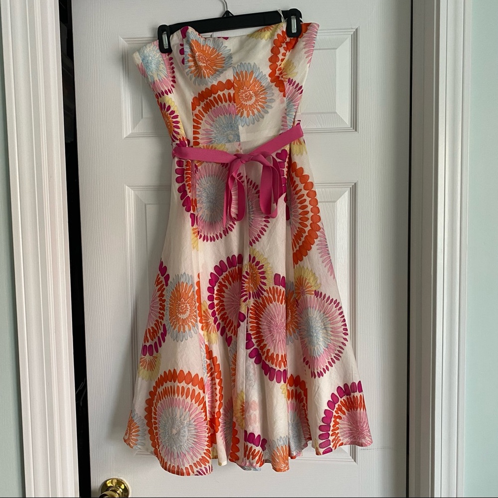 BCBG multicolor floral cocktail dress with tie accent